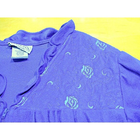 Vintage Womens 80s Basic Editions Intimates Front Zip Fleece Robe Blue Sz Medium - Picture 7 of 12